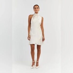 DISSH Aisle Pearl Satin Backless Mini Dress